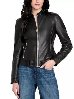 Guess black leather shirt jacket